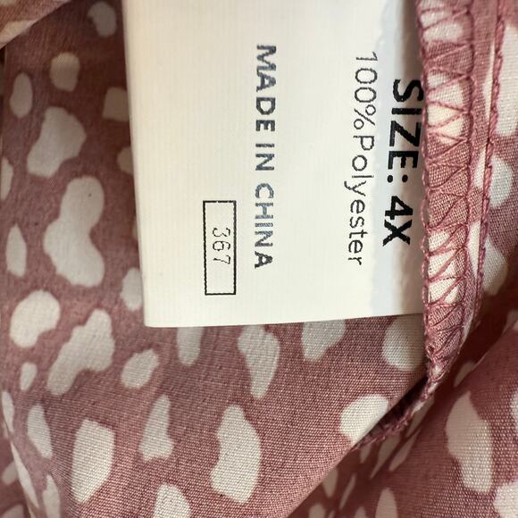 Plus Size 4X Mauve Pink Dot Print Flutter Sleeve Blouse Crochet Trim Top NWOT - Picture 3 of 7